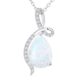 Aihpos Opal Necklaces For Women 925 Sterling Silver Infinity Teardrop Pendant With Moissanite October Birthstone Opal Jewelry Necklace For Her, 18''+2''