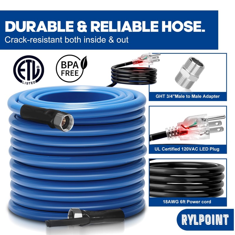15FT Heated Water Hose for RV,Heated Drinking Water Hose,Lead and
