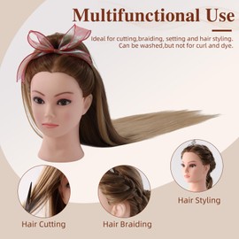 Hairdressing Head Real Hair Hairdressing Practice Head 24 Inch Hairdressing Training Heads for Hairdressers Training Head with Holder + DIY Hair Set