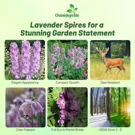 Outsidepride Magic Fountains Delphinium Seeds - 100 Pcs Perennial, Self-Seeding, Heat & Drought Tolerant Flower Seed for Planting Lavender Blooms for Cut Flower Arrangement, & Pollinator Garden