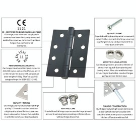 Door Hinges 4" 102mm Ball Bearing 1 Pair Pack [2 Hinges & Screws] Black