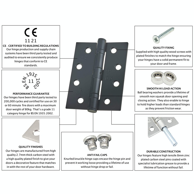 Door Hinges 4" 102mm Ball Bearing 1 Pair Pack [2