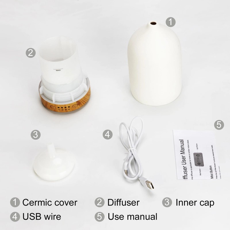 YOUNENGJING Ceramic Ultrasonic Oil Diffuser Wood Grain Black 100ML USB