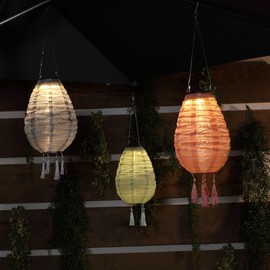 NOMA Solar Mandarin Lantern, Small Oval with Tassels, 20 cm - Colour May Vary (Pack of 1), Grey/Light Green/Rose