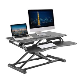 TechOrbits Standing Desk Converter - 32 Inch MDF Wood Adjustable Sit to Stand Up Desk Riser - Black