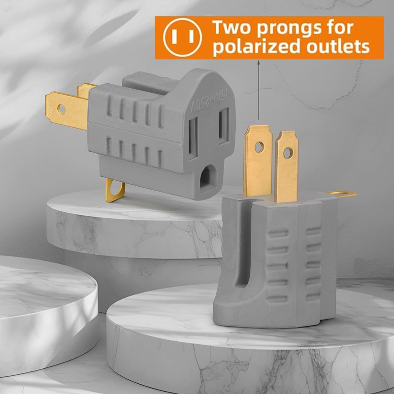 (3 Pack) 3-Prong to 2-Prong Adapter Polarized Grounding Converter 3