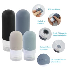 17 Stück Reiseflaschen Zum Befüllen, Silikon Reiseflaschen, Reiseset Flüssigkeiten Set mit TSA Genehmigt, Nachfüllbare Reisegröße Flaschen, Reise Gadgets, Schwarz mit 5 Komprimierte Handtücher