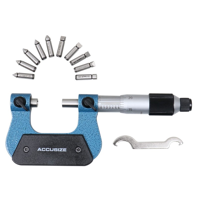 Accusize - 0-1'' x 0.0001'' Screw Thread Micrometer with 5