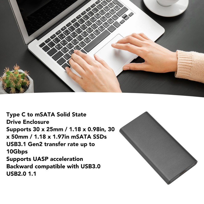 Tyep C to MSATA Enclosure Aluminum Alloy USB3.1 Gen2 Type
