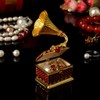 FJ FENGZHIJIE Trinket Box Gramophone Decor Gold Plated Crystal Phonograph