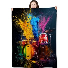 Turamurra Colorful Drum Set Blanket 50"x60", Music Plush Blankets, Ideal for Home Decor, Couch, Bed, Travel, for Adults and Kids