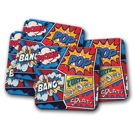 4 Set - Funky Comic Strip Coaster - Superhero Dad Brother Son Pop Art Gift #8860