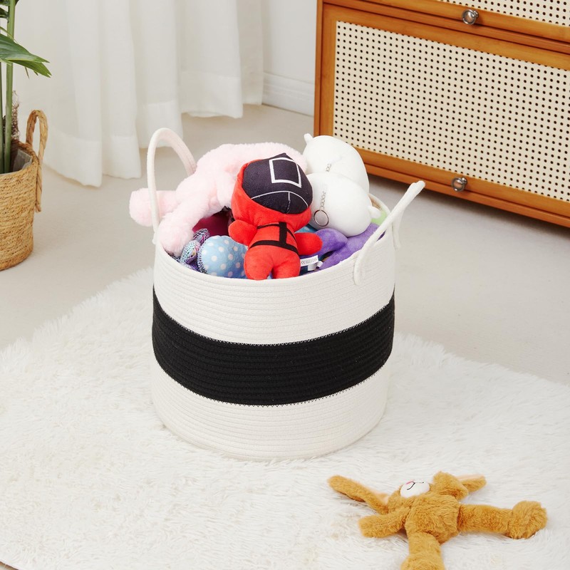 Ladkew Woven Cotton Rope Storage Basket With Handle ,Laundry Basket,Blanket