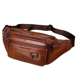 Vintage Leather Fanny Pack Waist Bag for Men Women Travel Hiking Running Hip Bum Belt Slim Cell Phone Purse Wallet Pouch, Brown