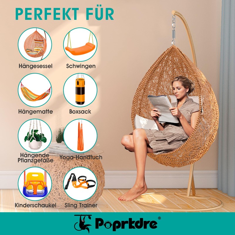 Poprkdre Swing Spring Steel Spring, Hanging Chair with 2 Carabiner
