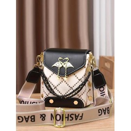 Fashionable Geometric Pattern Pu Leather Crossbody Bag As Gifts, 2025 New Versatile Shoulder Bags 2025 for Women, Trendy All-match Bag Charm Chain Flap Affordable Luxury Bag:_White_one-size