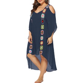Chrisuno Traje de baño para mujer, talla grande, para cubrir el traje de baño, vestido suave de ganchillo, falda de playa, Navy, XXL Más