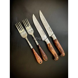 Jayger Handmade Steak Knife Set | Damascus Steel | Cutlary | Hand forged  | Wood Handle - Knife