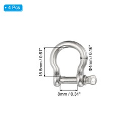 PATIKIL Screw Pin Shackle 4mm 5/32" 220lb, 4Pcs 304 Stainless Steel Forged Bow Shackle Marine Grade for Chains Wire Rope Outdoor, Silver