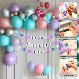 Giant Friendship Bracelet Garland with 50 plastic balls ,24 PCS Foam Circles for Crafts Kit, Create Vibrant Birthday/ Christmas Party Hangings with Star Shaped & Round Balls (Purple)