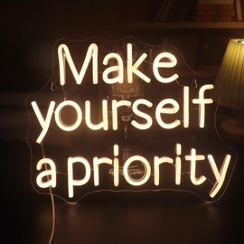 Led "Make Yourself a Priority" Neon Sign Word/Letters USB Powered with Dimmer Switch Light Up Sign for Girl's Room Home Room Wall Decor Neon Lights Chritmas Birthday Gift