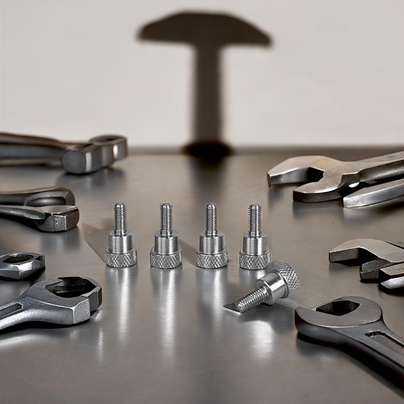 PrecisionGeek M4 x 10mm Knurled Screws with Shoulder, Stainless Steel