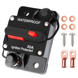 30 Amp Circuit Breaker Manual Reset Waterproof Inline Fuse Inverter for Car ATV Marine Trolling Motors Boat Power Protect 12V-48V, with Wire Lugs Copper Washer Screw