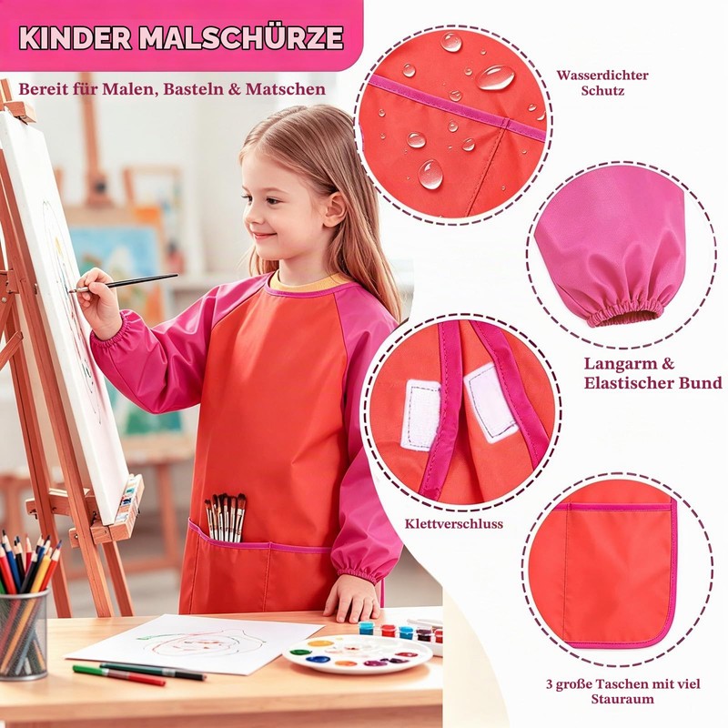 Amaza 2-Piece Children's Painting Apron with Velcro Fastening for Ages