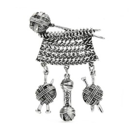 Silver Wool Knit Brooch for Women, Knitting Gift Pin with Charms