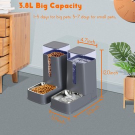 Hipidog Cat Food Dispenser and Cat Water Dispenser Set with Stainless Steel Bowls Gravity Dog Feeder for Small Medium Big Cat Dog Pet Puppy Kitten, 1 Gallon x 2