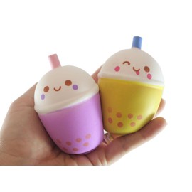 2 Bubble Tea Drink Squishy Squeeze Stress Ball Soft Doh Filling - Like Shaving Cream - Sensory, Fidget Toy (Random Colors)