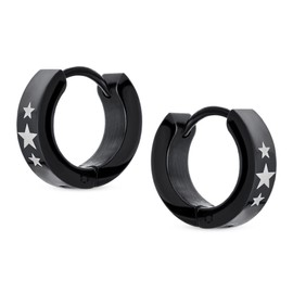 Unisex Biker Jewelry Wear Patriotic USA American Stars Hoop Kpop Huggie Earrings For Men Women Teen Black IP Stainless Steel