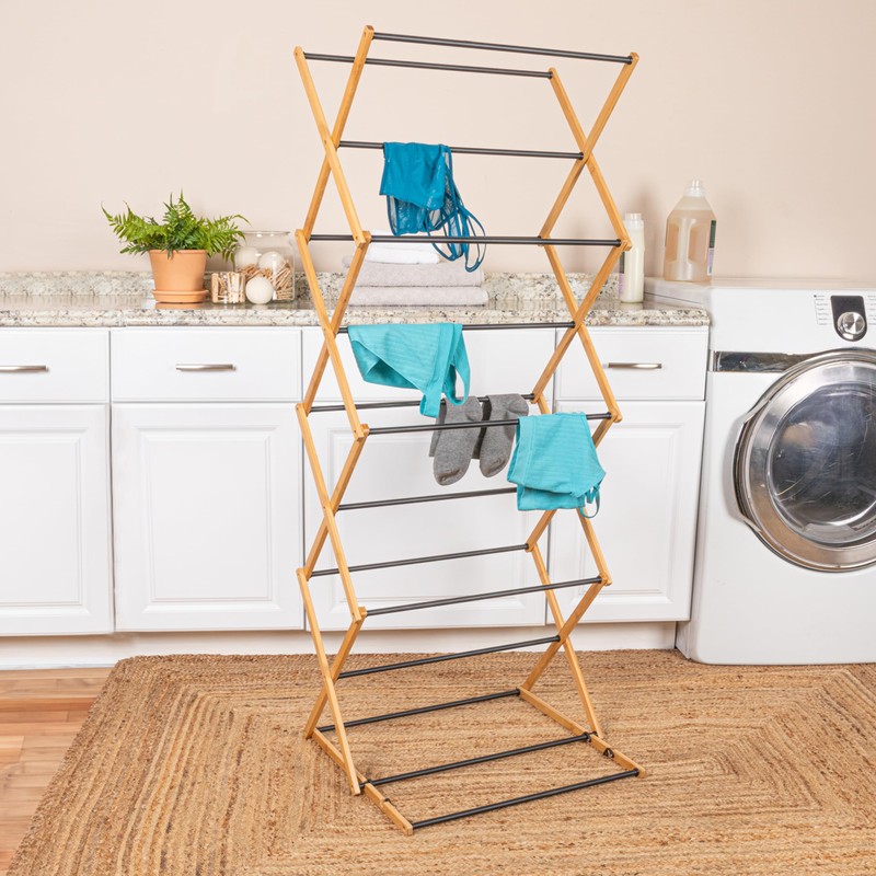 Household Essentials Bamboo Adjustable Folding Clothes Drying Rack, Upscale Laundry