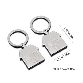 PLABBDPL Pack of 2 Silver Key Rings with House, Metal Small Key Chains Couple Family Key Chain Gifts for Couples Parents Owner, Argent,, silver