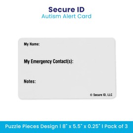 Autism Alert Card - ADHD Awareness Cards - Write on Cards 3 Pack Secure ID