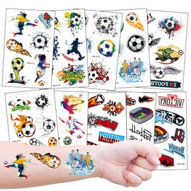 10 Sheets Temporary Tattoos for Kids Party Bag Fillers, Football Soccer Themed Tattoos for Boys Girls Birthday Party Favors