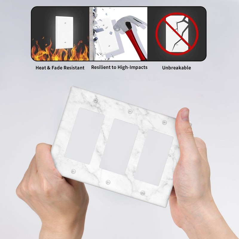 White Marble Triple Gang Rocker Decorative Light Switch Cover, 3-Gang