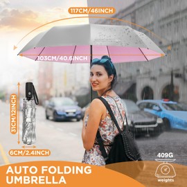 NINEMAX UV Umbrella for Sun Protection UPF 50+, 46 Inch Travel Compact Sun Umbrellas UV Blocking Small Auto Open Personal Portable for Walking (Pink)