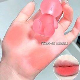 Labial Coreano Importado con Diseño de Conejito Lindo y Llavero Tinta Mate Hidratante de Larga Duración, Accesorio Kawaii Portátil para Bolso o Mochil