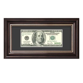 AUEAR, Dollar Bill Frame with Black Mat or Hold 4x9 Business License Without Mat, Easel Stand for Tabletop and D-Ring for Wall Mounting, Tempered Glass (Dark Brown, 1 Pack)