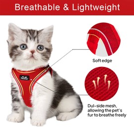 TwoEar Cat Harness Escape Proof, Soft Dog Vest Harness Adjustable, Breathable Mesh Step-in Puppy Walking Jacket Reflective Easy Control for Extral Small Pets for Outdoor Walking(XXS, Red)