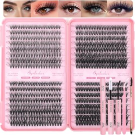 OLLAVO Kit de Extensiones de Pestañas en Grupo, 640 Piezas, Pestañas Individuales de 9 A 16 Mm, Curvatura D, Pestañas Postizas Esponjosas Y Finas, Ban