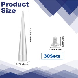GORGECRAFT 1 Box 30 Sets 40mm Silver Spikes Metal Alloy Spike Studs Cone Punk Round Screwback Stud Leathercraft Decoration Tree Large Rivets for Leather Clothing Jackets Shoes DIY Crafts Accessories