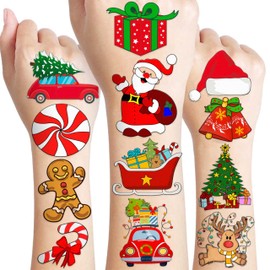 8 Sheets Christmas Temporary Tattoos Stickers Themed Birthday Party Decorations Supplies Favors Decor Winter Xmas Santa For Women Kids Adults Gifts Prizes Rewards
