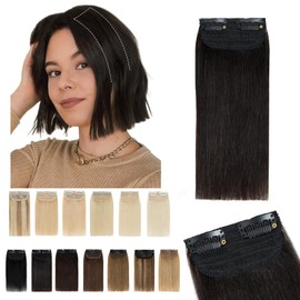 S-noilite Short Clip in Hair Extensions Natural Black Real Remy Human Hair Pieces for Women with Thinning Hair Short Hair Extensions Hair Invisible Hairpin Adding Hair Volume(4",#1B Natural Black)