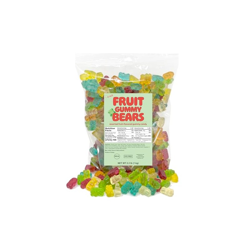 Gummy Bears Bulk Bag Dye Free Candy, Halal Gummies Fruit