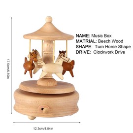 Carousel Music Box Wooden Merry-Go-Round Horse Musical Box Turn Horse Shaped Wood Crafts Birthday Christmas Gifts Home Decor