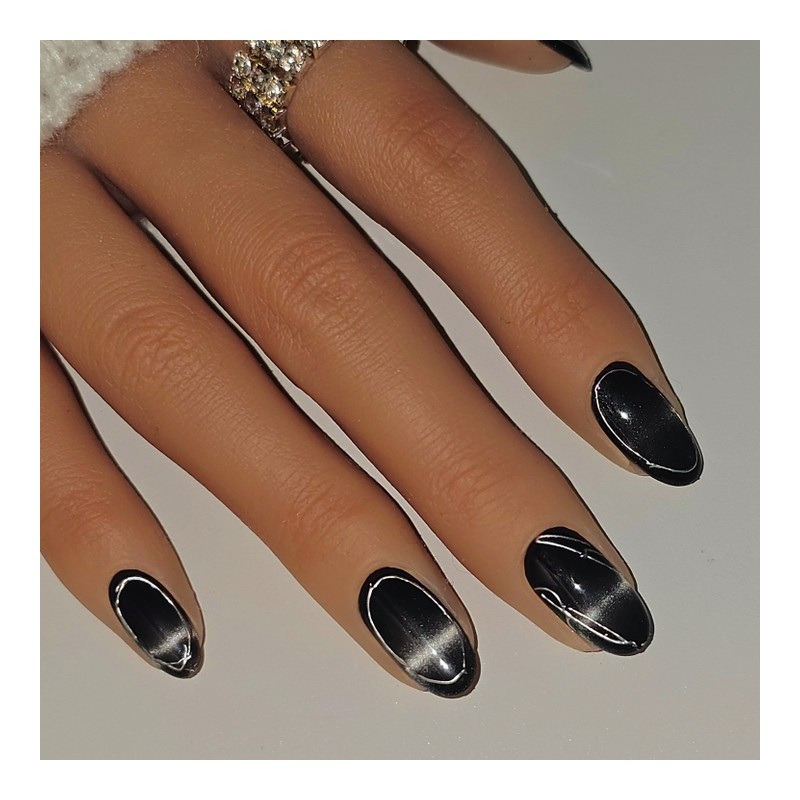 Black Barcode [Handmade Nail Tips] Emily Nail - Oval /