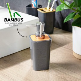 bremermann Calvi Soap Dispenser Made of Bamboo and Plastic // Capacity 320 ml (Grey)