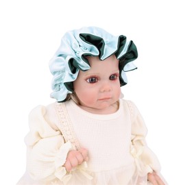 Gebelle Baby Silk Satin Bonnet Hair Care Cap Hat for Infant Toddler Kids Adjustable Reversible Sleep Caps Hair Wrap Bonnets (Adult,Spruce/Aqua)